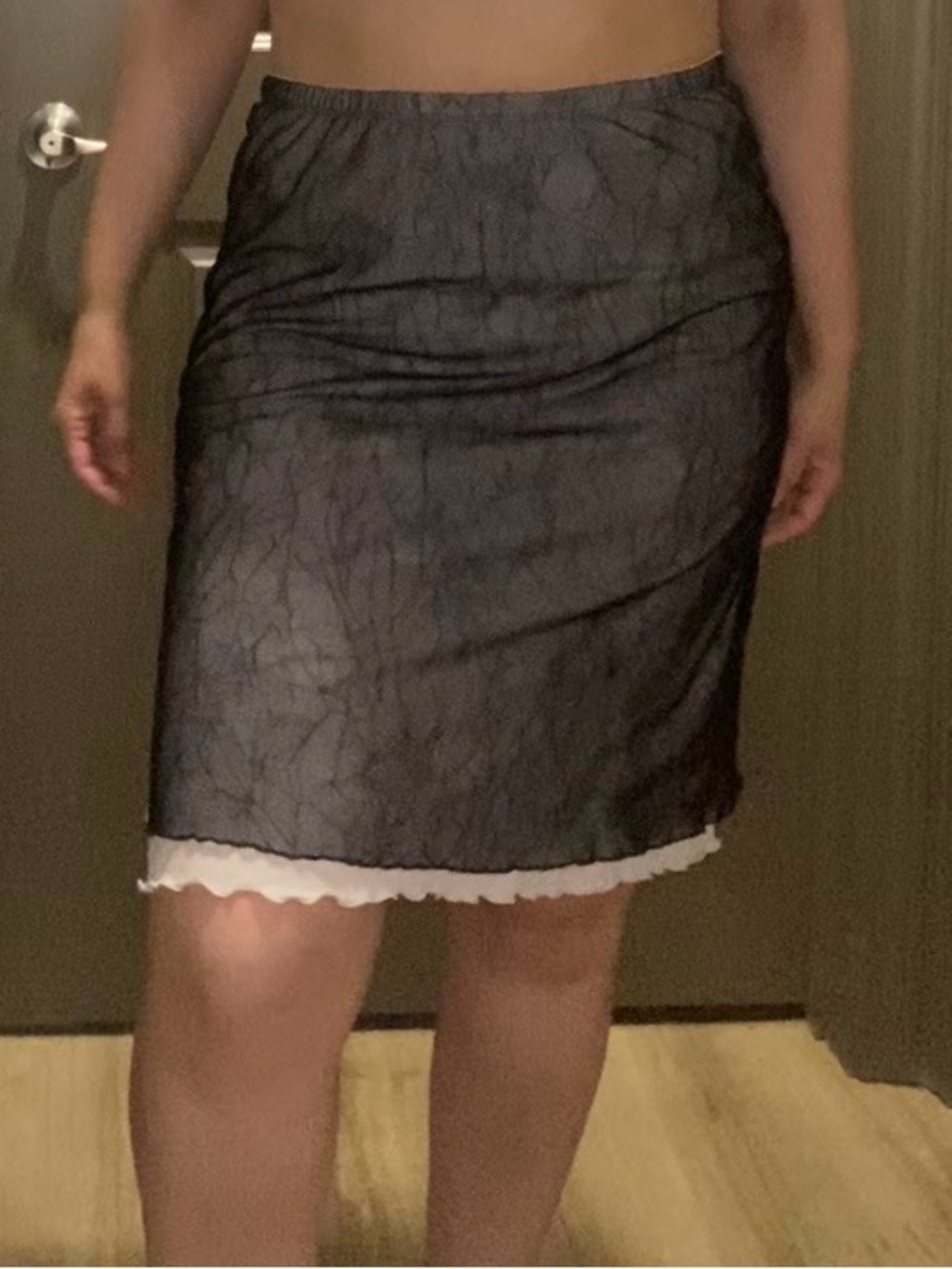Guess Black Lace Overlay Midi Skirt with Cream Trim